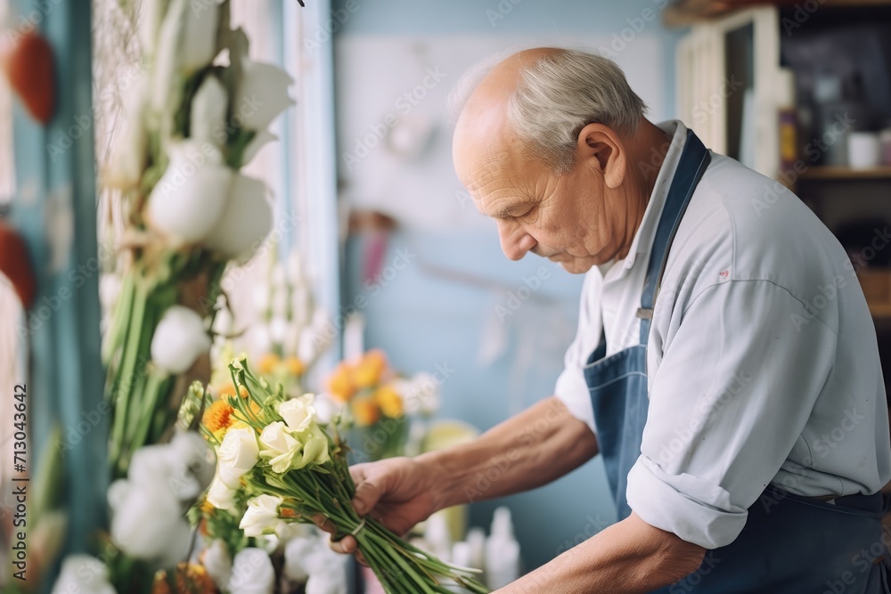 Canvas Prints florist clipping stems in preparation for sale