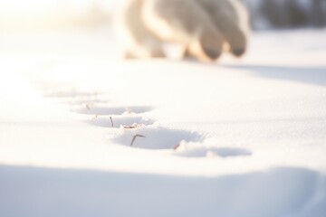 closeup of rabbit tracks in powdery snow