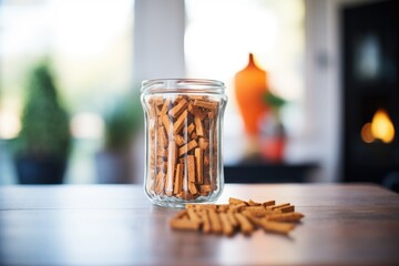 biomass pellets in a glass jar - obrazy, fototapety, plakaty
