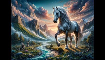 A majestic horse in a fantastic landscape