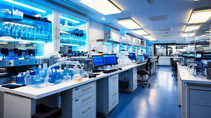 Laboratory Equipment for Scientific Research in Medicine, Biology, and Chemistry - obrazy, fototapety, plakaty