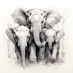 Pencil sketch cute elephant team image Generative AI