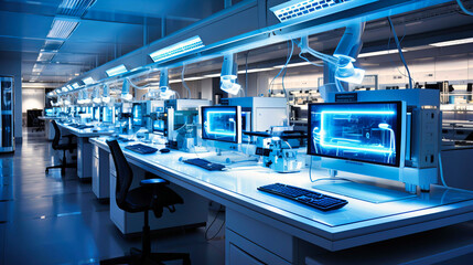 High-Tech Laboratory Setting with Scientists, Computers, and Research Equipment