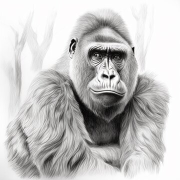 Pencil sketch cute gorilla animal drawing image Generative AI