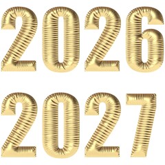 Jahreszahl 2026 und 2027 goldfarben und aufgeblasen