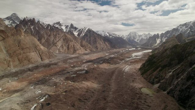 Aerial view of Karakoram mountains view from Khobutse camp, K2 trekking, Karakoram mountains range in Pakistan