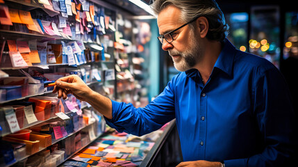 Colorful Street Market with Man Shopping for Souvenirs, Culture, and Tradition