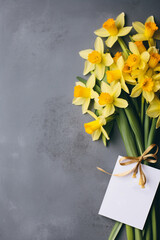 Bouquet of fresh flowers. Bunch of flowers top down view with copy space. Generative AI