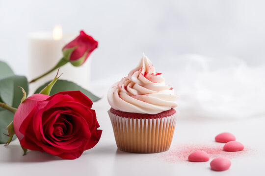 Cupcake and flowers for Valentine's Day