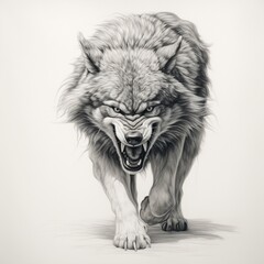 Pencil sketch dangerous aggressive animal wolf image Generative AI