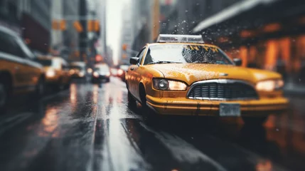 Crédence de cuisine en verre imprimé TAXI de new york Taxi Symphony: Yellow Cabs in the Heart of the City, Generative AI