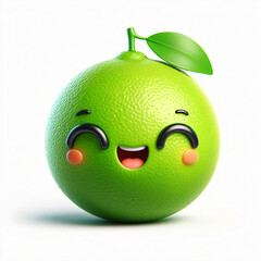 Happy cartoon lime with cute expression on clean background
