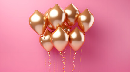Colorful and golden foil balloons isolated on pink background