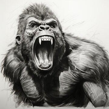 Pencil sketch gorilla terrible screaming images Generative AI