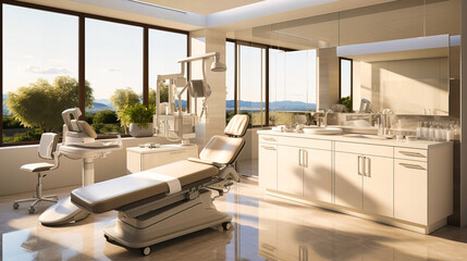Modern Dental Office Interior with Professional Equipment, Health Care, and Clean Environment - obrazy, fototapety, plakaty