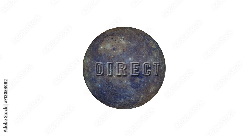 Wall mural planet mercury is turning direct , with direct text on the surface 3d illustration on transparent ba