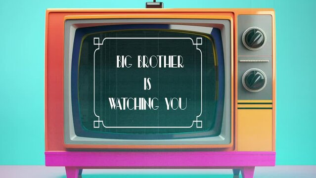 Vintage and retro television sets with old film 35mm words big brother is watching you