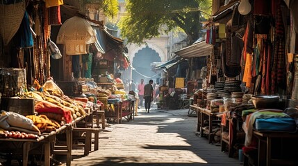 Bustling, marketplace scenes, colorful, fabrics, textiles, textures, patterns, diverse, cultural, bustling stalls. Generated by AI.