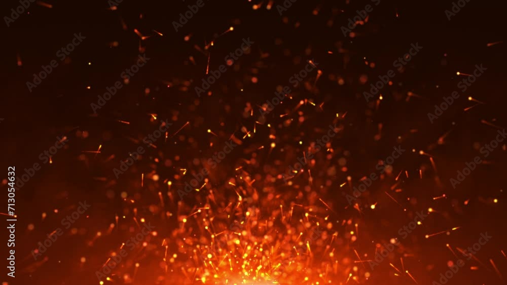 Poster abstract background of bright orange particles. flying fire sparks and beautiful bokeh. seamless loo