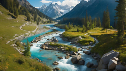 Fototapeta na wymiar a river going inside the mountains