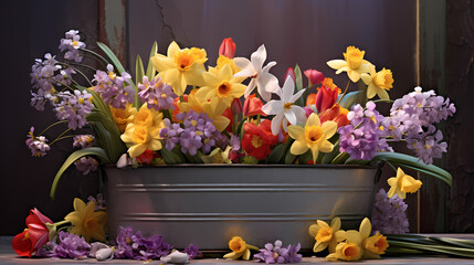 zinc bath full of flowers