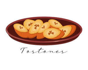 Fried bananas Tostones, Latin American cuisine. National cuisine of Mexico. Food illustration, vector © Tatiana