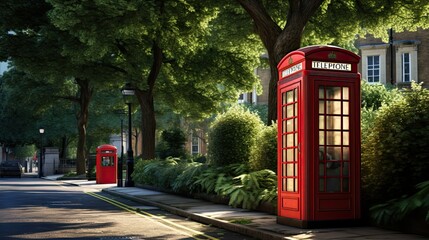 Vintage, red telephone booth, vibrant streets, enduring icon, British heritage, communication, classic. Generated by AI. - obrazy, fototapety, plakaty