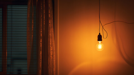 Electric lamp hanging on a wire in the room