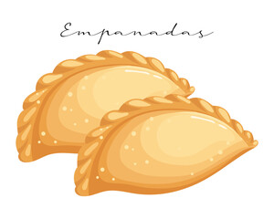 Fried meat pies, empanadas, latin american cuisine. National cuisine of Argentina. Food illustration, vector