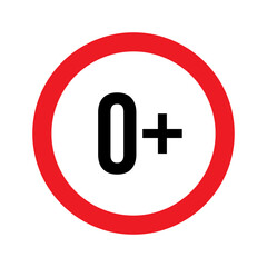 Age restriction for 0 plus vector illustration. Child over 0 allowed sign, number zero in red line isolated circle badge for age limit of forbidden restricted social media content, movie