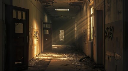 Fototapeta na wymiar photorealistic illustration of a crime scene place, in a hospital 