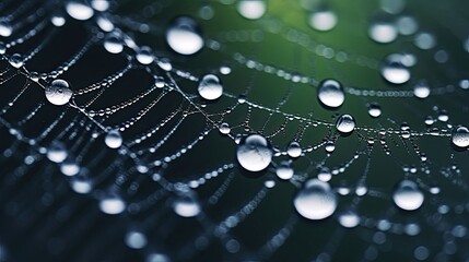 Captivating, macro image, dew-covered, spiderweb, intricate architecture, glistening droplets, nature's beauty. Generated by AI.