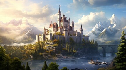 Fairytale castle, mystical turrets, secretive drawbridges, intriguing secrets, captivating, enchanting aura. Generated by AI.