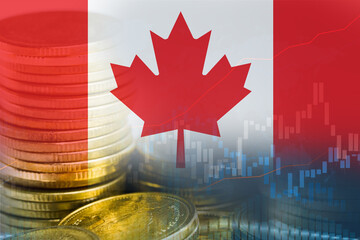 Stock market investment trading financial, coin and Canada flag , finance business trend data.
