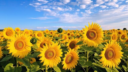 Fototapeta premium Field adorned, sunflowers, full bloom, golden heads, turned towards the sun, radiance, nature's energy. Generated by AI.