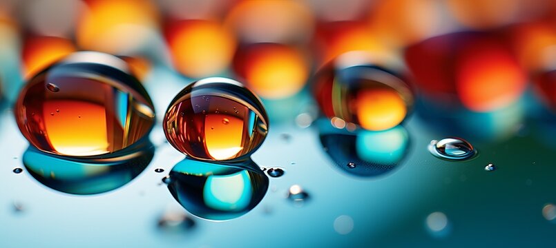 Vibrant and dynamic glass circle shapes abstract background with colorful reflections composition