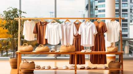 Fashion Retail Store with Stylish Clothing Display, Modern Interior, and Business Concept