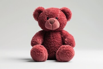 Front view of cute little teddy bear sitting on the white background