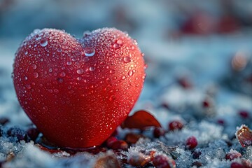 A big red heart with water droplets on it 