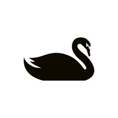 Black silhouette swan largest flying bird swim on water cartoon animal design flat vector illustration isolated on white background