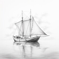 Pencil sketch nice early morning sea sailing boat Generative AI