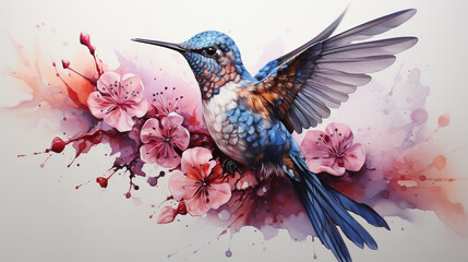 hummingbird and flowers
