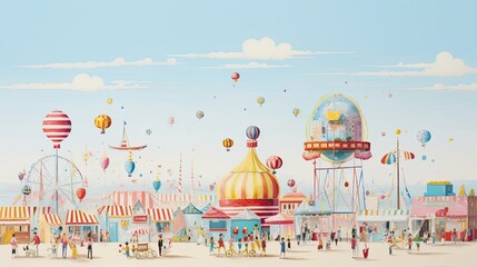 Colorful merriment, sugary delights, bustling revelry, vibrant fairgrounds, lively entertainment. Generated by AI.