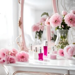 Obraz na płótnie Canvas pink rose and mirror