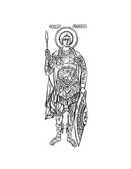 Saint George. Coloring page in Byzantine style on white background