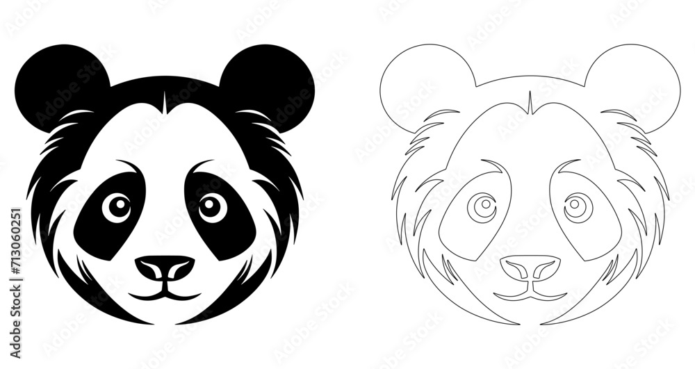 Wall mural panda head silhouette. panda logo design. black and white image of panda head