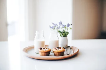Fotobehang vegan muffins with plant milk on side © Alfazet Chronicles