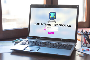 Train internet reservation concept on a laptop screen