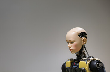 Futuristic Android with Human-Like Features Contemplating Existence - The Intersection of AI and Humanity