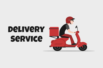 Delivery service scooter man with white background. vector illustration